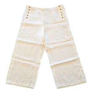 J. Jill Nwt Love Linen Pants L 100% Linen Off White Cream Ecru Button Details